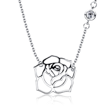 Rose Shaped CZ Silver Necklace SPE-4882